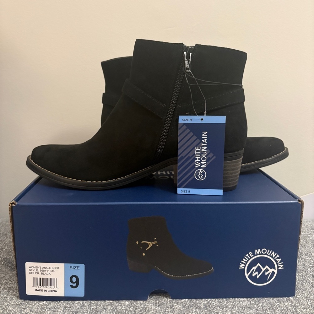 White Mountain Black Ankle Booties with Gold Accents - Picture 2 of 4